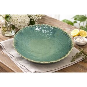 Art Pottery Beautiful Salad/Veggie Bowl Ruffled Edge Blues Greens
